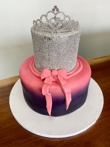 Metallic tiered baby shower cake for princess baby girl