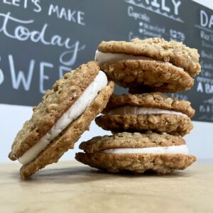 Oatmeal Cookie sandwich with icing in the middle