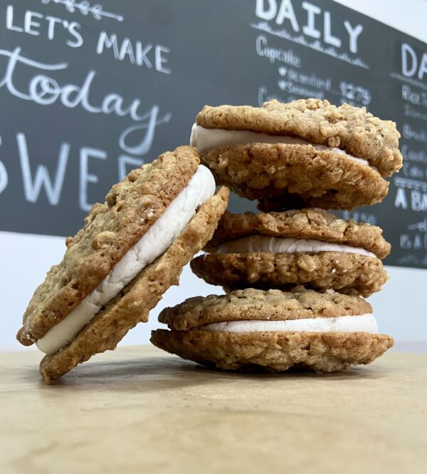 Oatmeal Cookie sandwich with icing in the middle