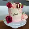 6" (3-layer extra height) with texture floral design, acrylic name/number topper and artificial flowers
