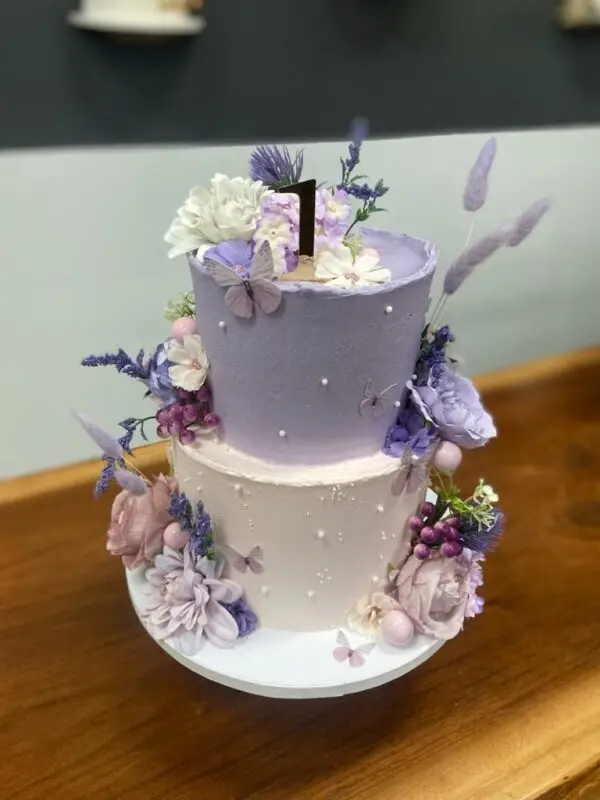 6"/8" fairy theme with acrylic / paper topper and artificial flowers