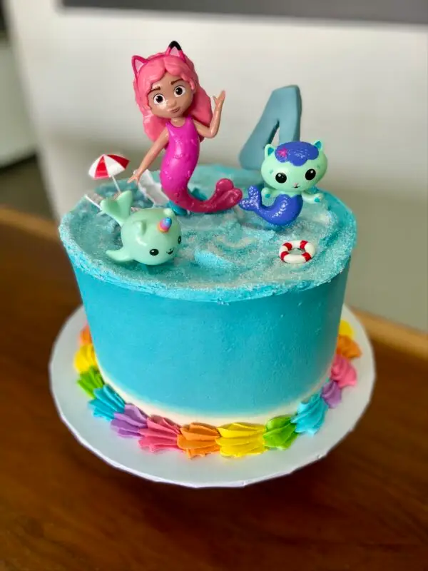 8" All icing w/ rainbow border, plastic toppers and fondant number