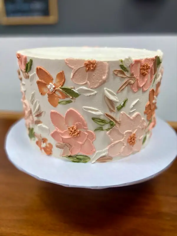8" Hand painted iced floral cake