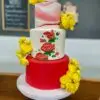 4"/6"/8" All fondant with hand painted floral, edible gold leaf and artificial flowers