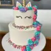 6"/10" unicorn theme with icing main, sprinkles and plastic horn/ears