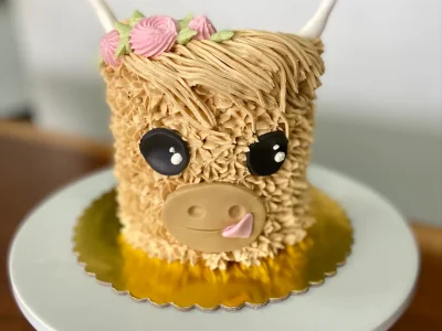 4" All icing highland cow theme with fondant face/horn details