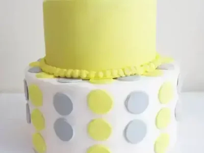All fondant baby shower cake with polka dots